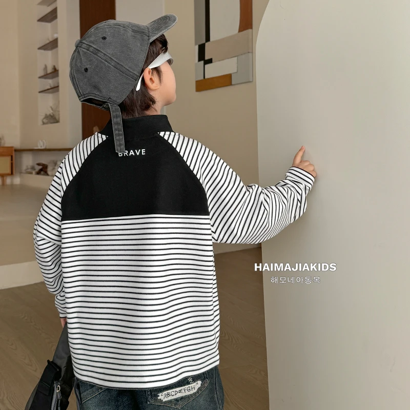 【重工拼接】重工拼接加厚德绒打底衫秋冬新款儿童保暖T恤|24da23