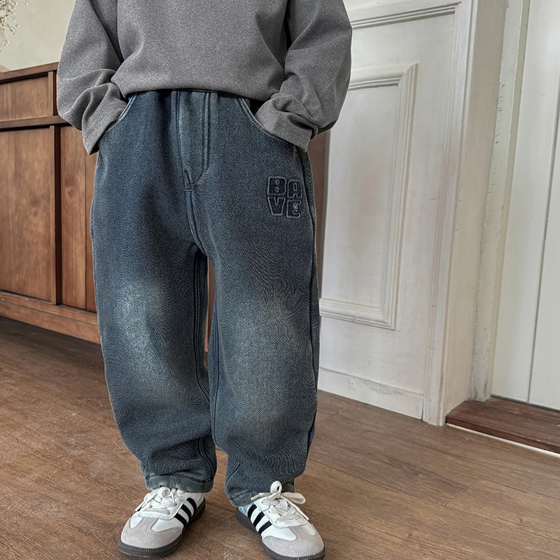 【再生纤维素】男童加绒牛仔裤儿童冬季裤子2024新款童装|24dj09