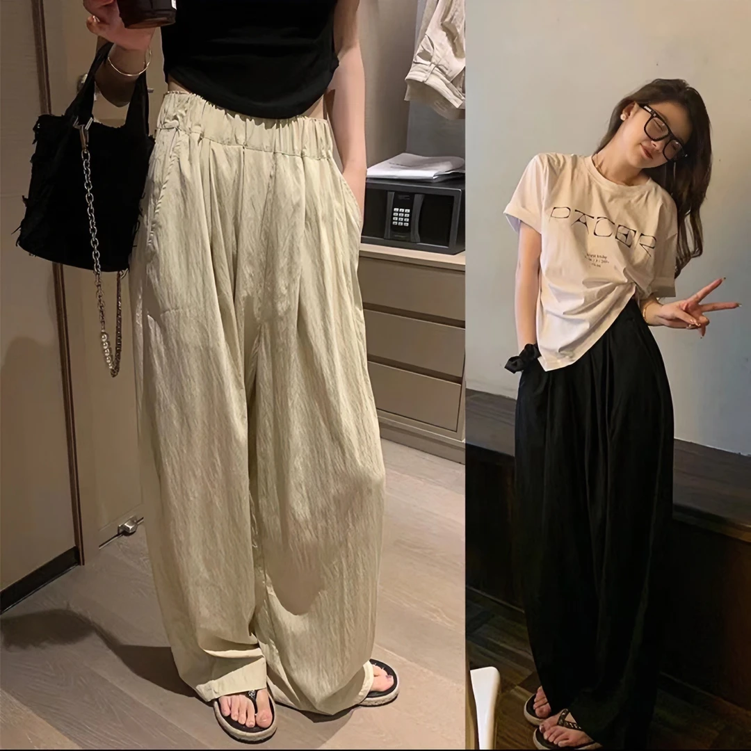 高腰垂坠感休闲阔腿裤女夏季薄款微胖mm裤子显瘦宽松直筒空气裤子