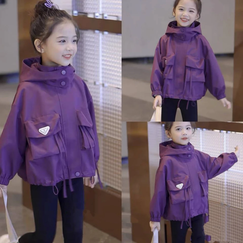 女童冲锋衣秋装2025新款儿童韩版洋气上衣春秋款女孩网红连帽加厚