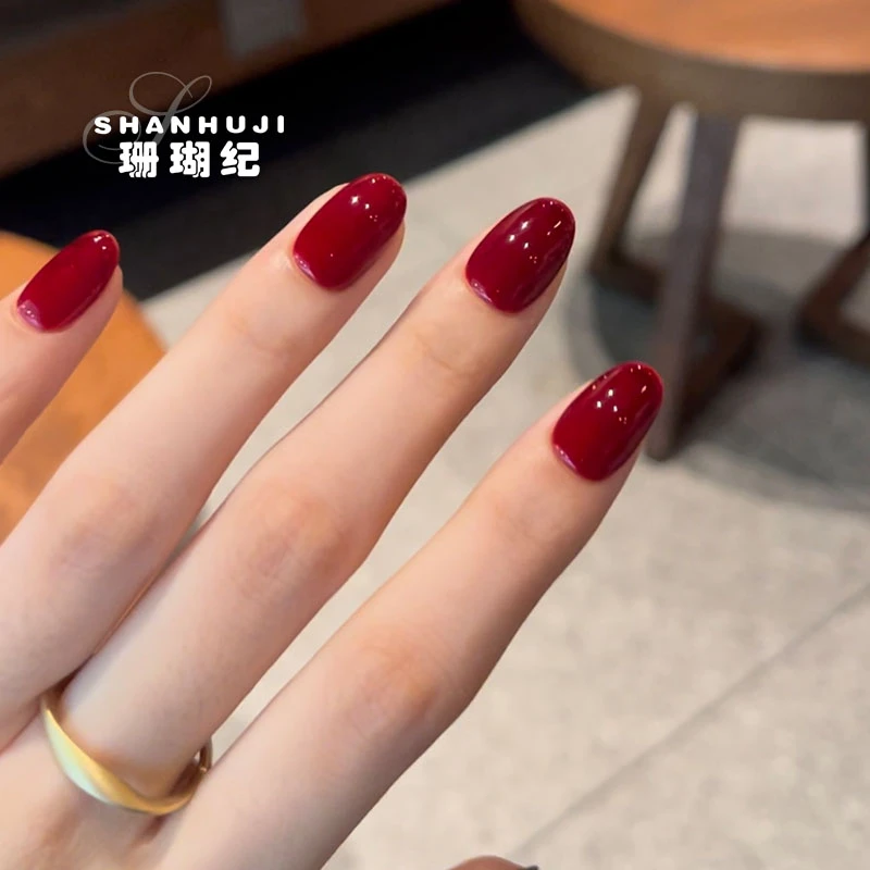 【后妈红】 珊瑚纪显白流行夏日温柔美甲气质简约酒红纯色穿戴甲