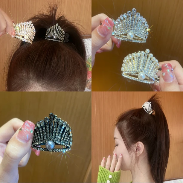 锌合金发饰 金属高马尾爪夹固定神器发夹女闪闪皇冠抓夹