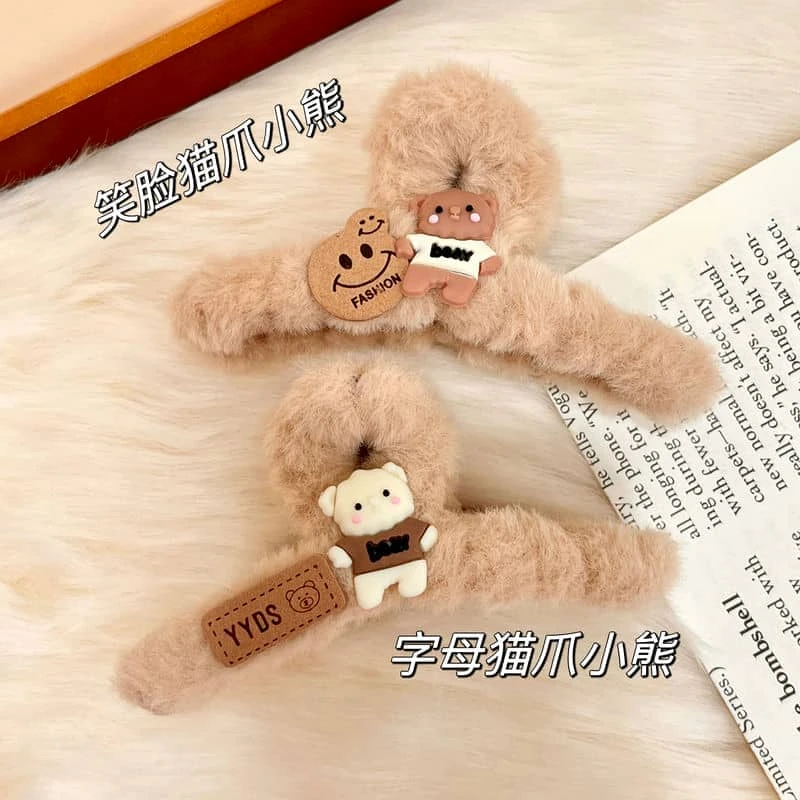 秋冬卡通毛绒抓夹大号鲨鱼夹后脑勺发卡夹子女头饰毛毛绒发夹