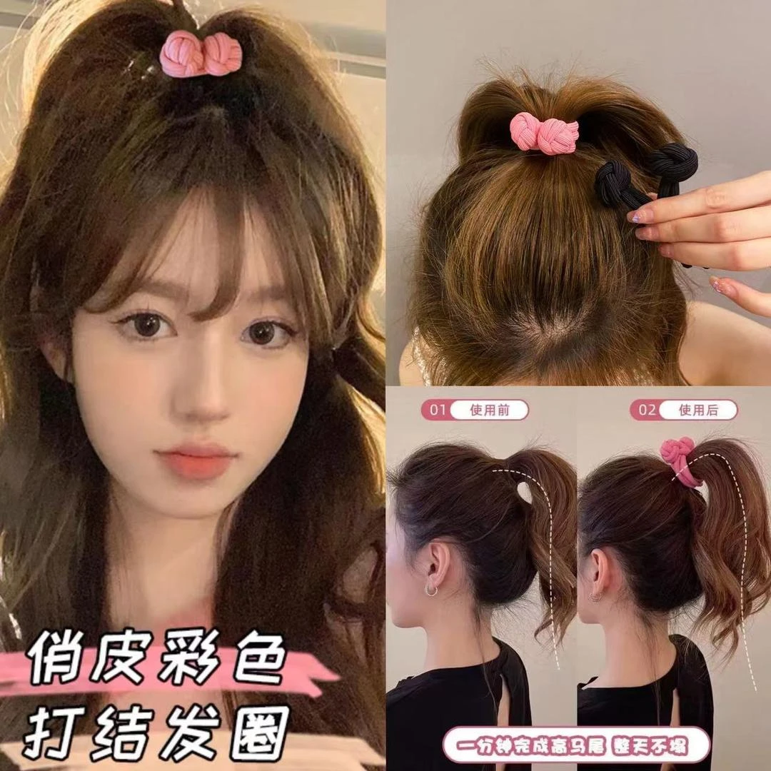非金属布艺发饰 元气甜妹高马尾橡皮筋女扎头发丸子头发绳加粗