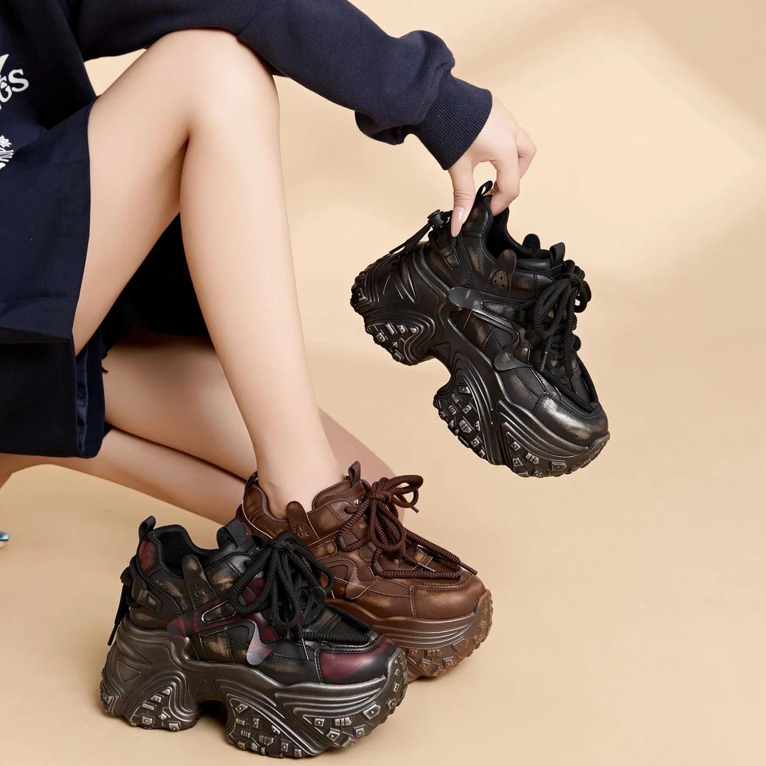 10cm增高时尚轮胎底老爹鞋2025厚底百搭透气秋冬
