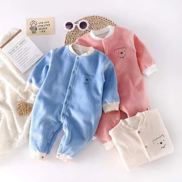 新生儿衣服婴儿春秋连体衣0-6月宝宝哈衣爬服双层保暖连体衣26390