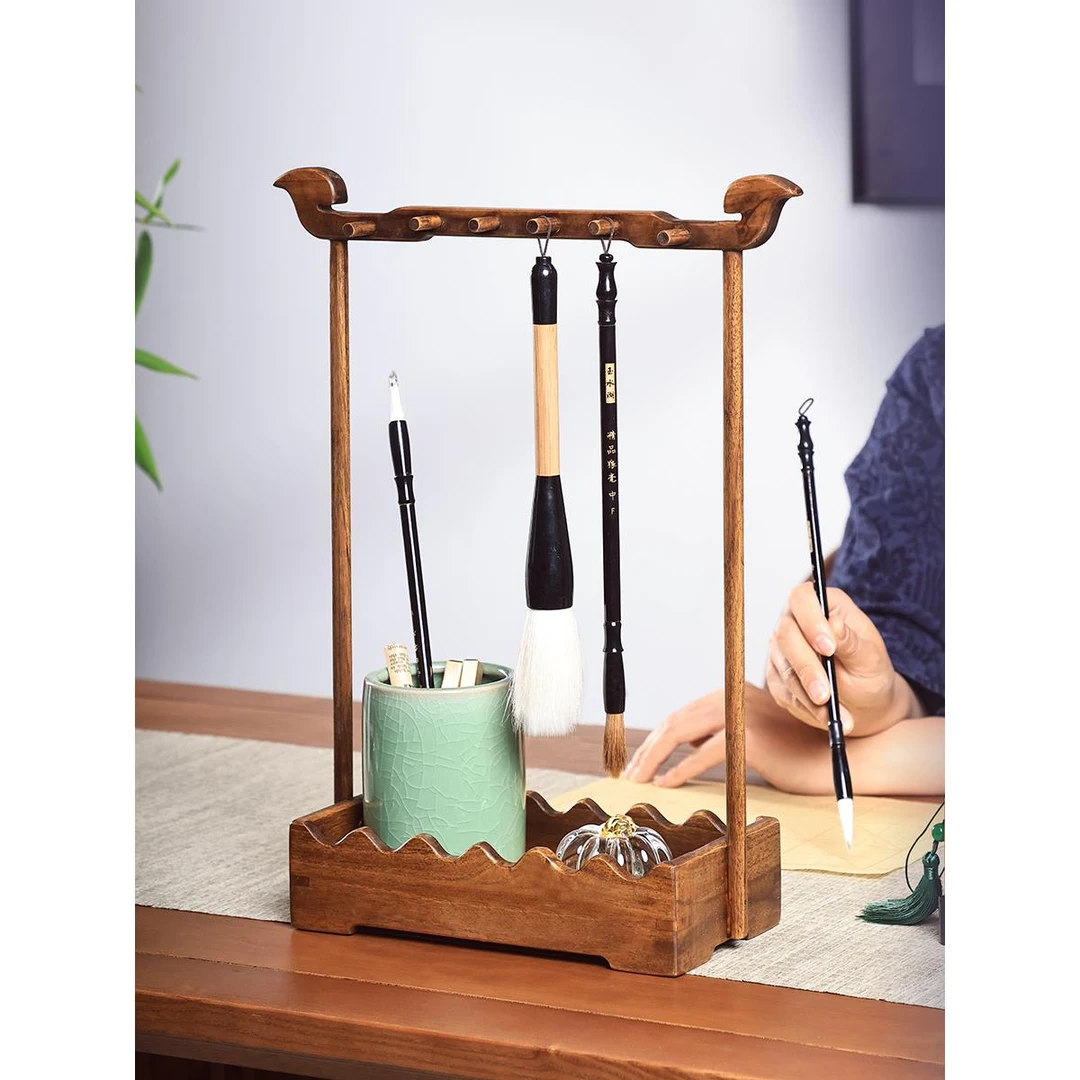 异丽实木毛笔笔架古风挂架文房书法收纳置物架文昌毛笔架笔挂