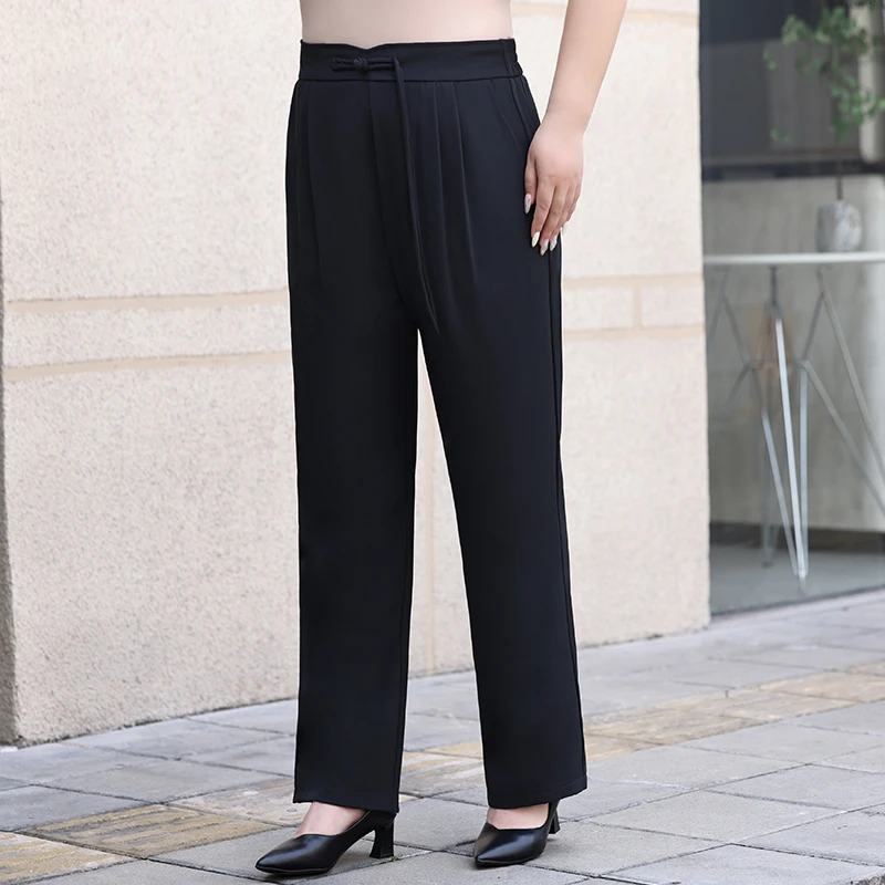 大码新中式国风休闲阔腿裤女2025春季新款胖MM高腰直筒垂感西装裤