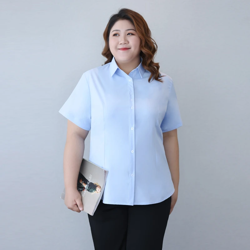 胖mm短袖衬衣加肥大码衬衫女通勤职业装夏季薄款职场商务清凉正装