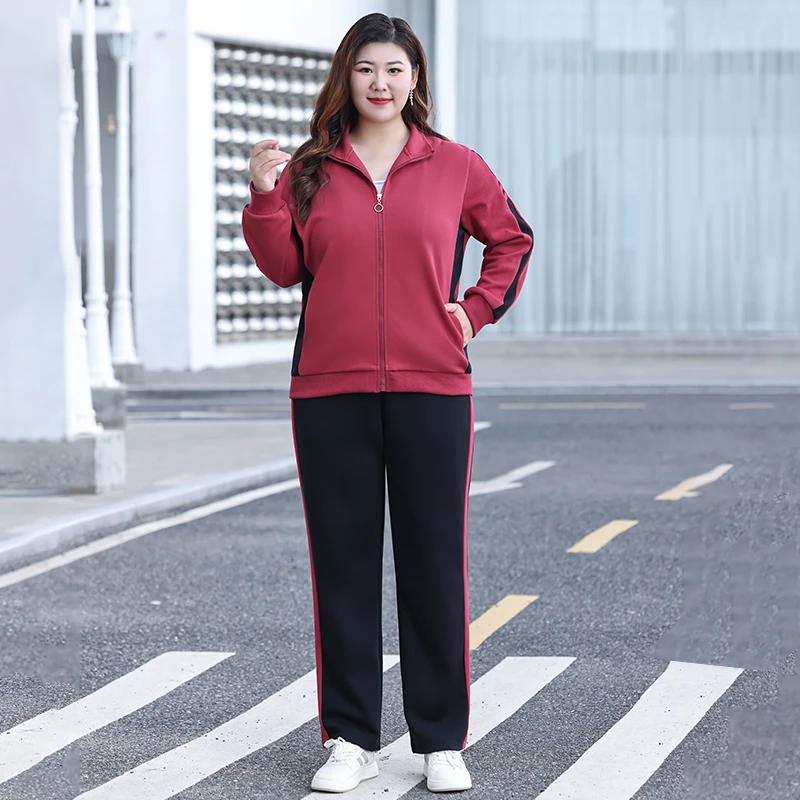 大码休闲运动服套装女士2025秋季新款胖mm宽松遮肉长袖开衫两件套