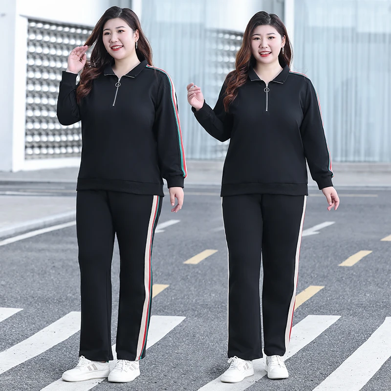大码休闲运动套装女2025秋季新款胖mm减龄卫衣遮肉直筒裤两件套