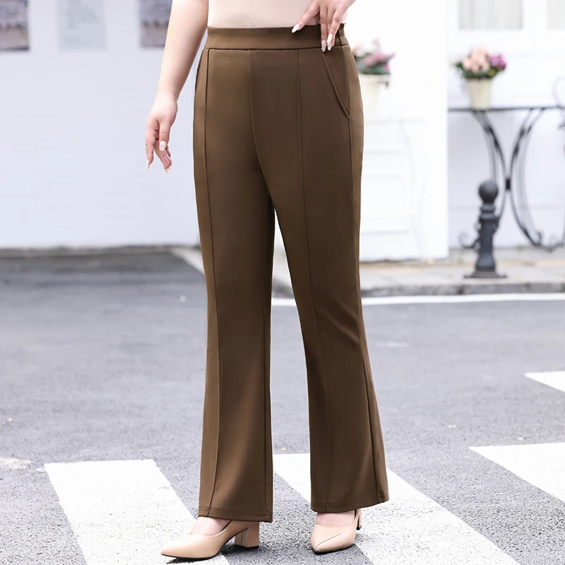 加肥大码高腰微喇阔腿裤女胖MM显瘦弹力秋冬休闲垂感喇叭裤 200斤