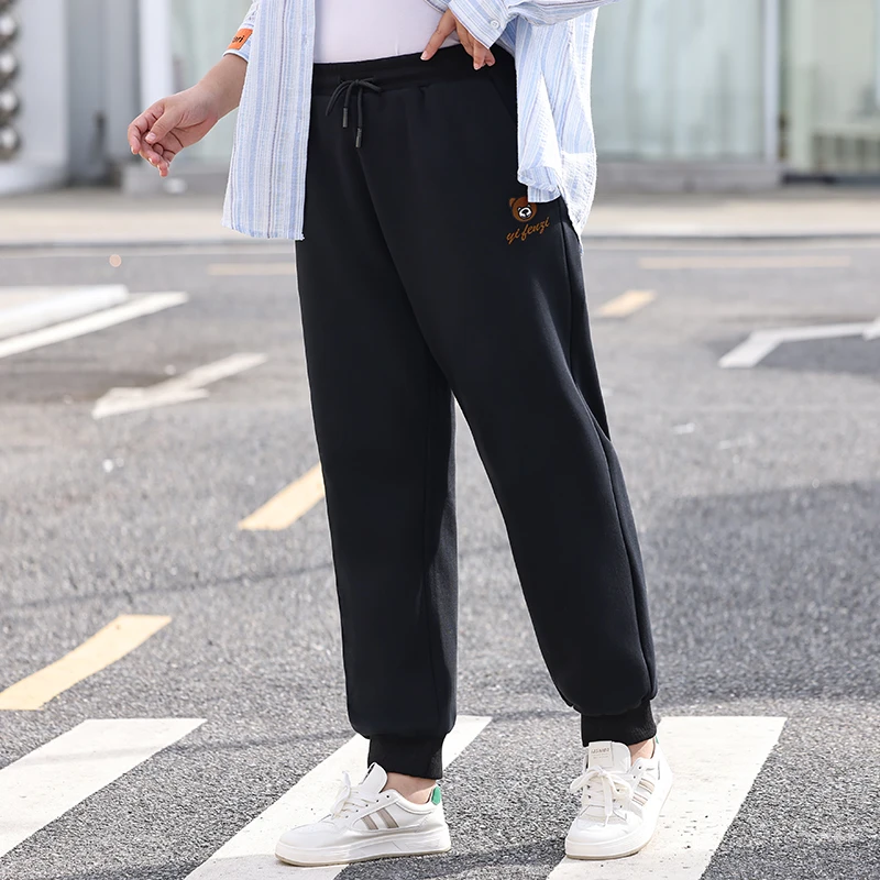 200斤胖MM宽松休闲裤子女2025秋季加肥遮肉束脚刺绣运动大码卫裤