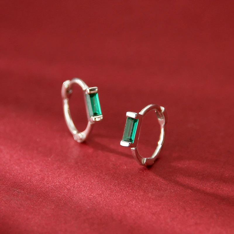 叙心 925银耳饰 纯银耳环女镶嵌方形时尚百搭气质简约耳骨扣EK87