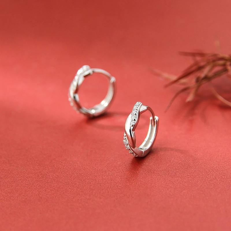 925银耳饰 纯银耳扣女精致几何编织简约气质百搭时尚个性耳环EK30