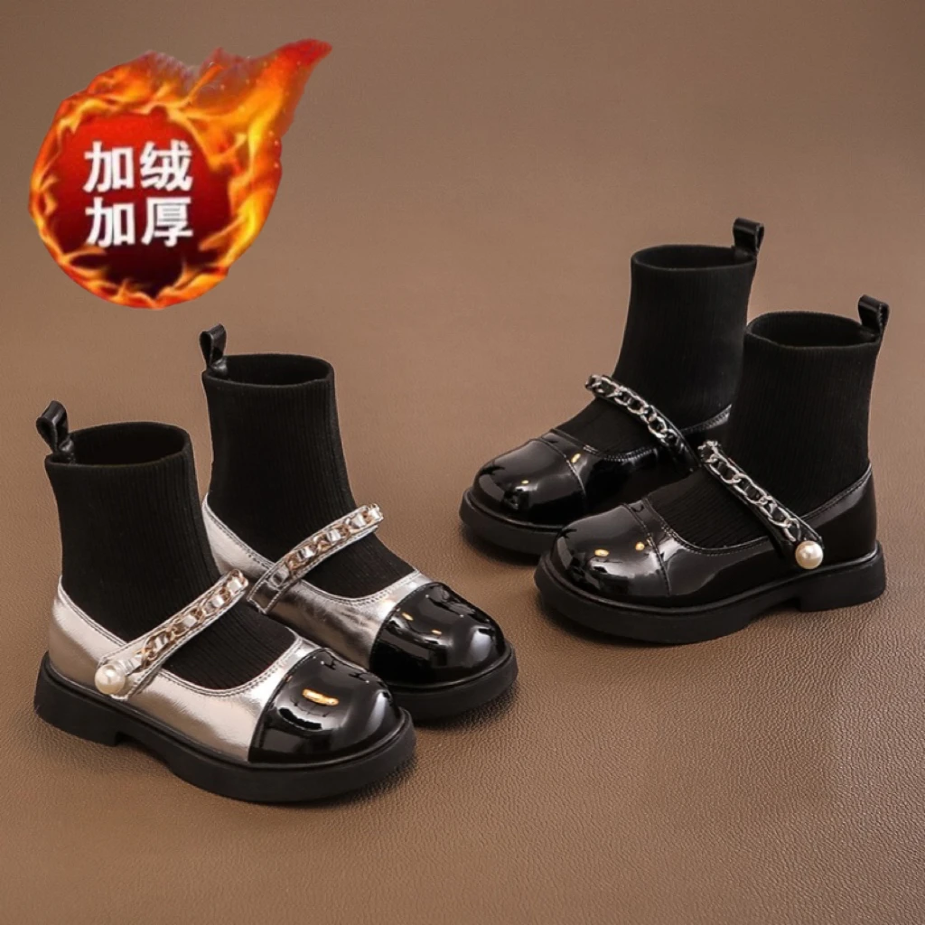 26-37女童鞋儿童马丁小短靴子袜靴2024新款秋冬款皮鞋小香风公主
