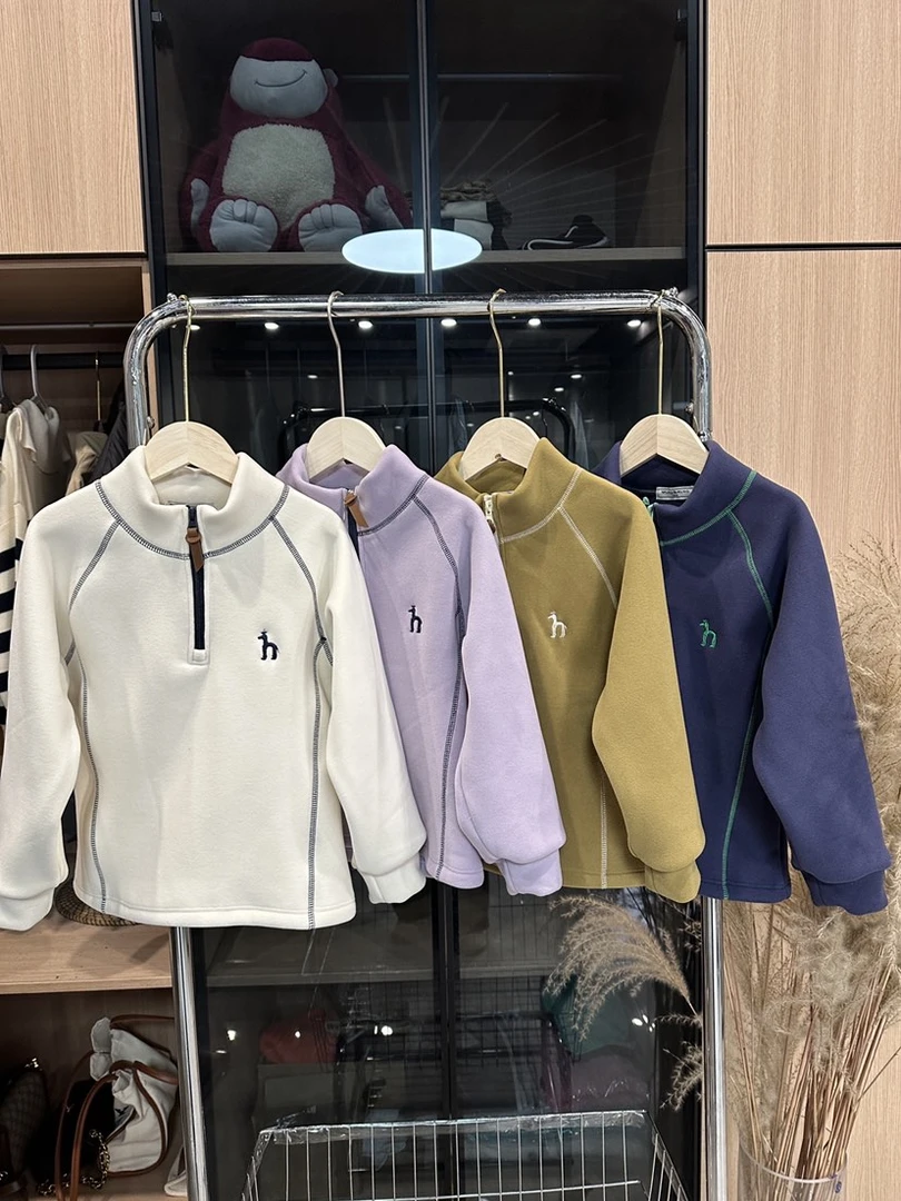 2025秋冬爆款男童女童保暖奥利绒时尚休闲长袖运动百搭半拉链卫衣