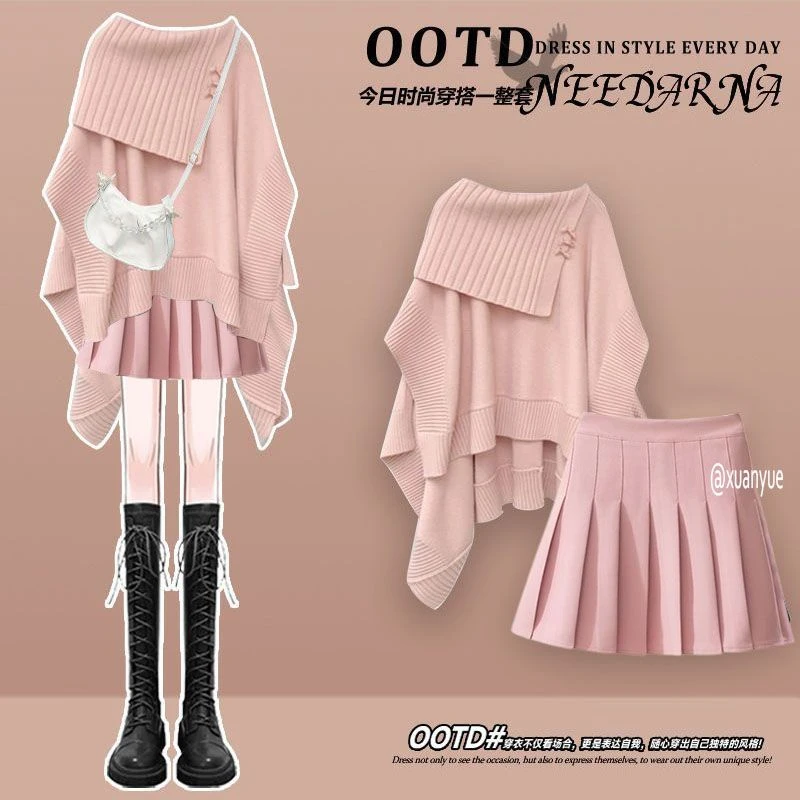 冬季温柔系穿搭女2024新款套头高档洋气卫衣高腰时尚百褶裙两件套