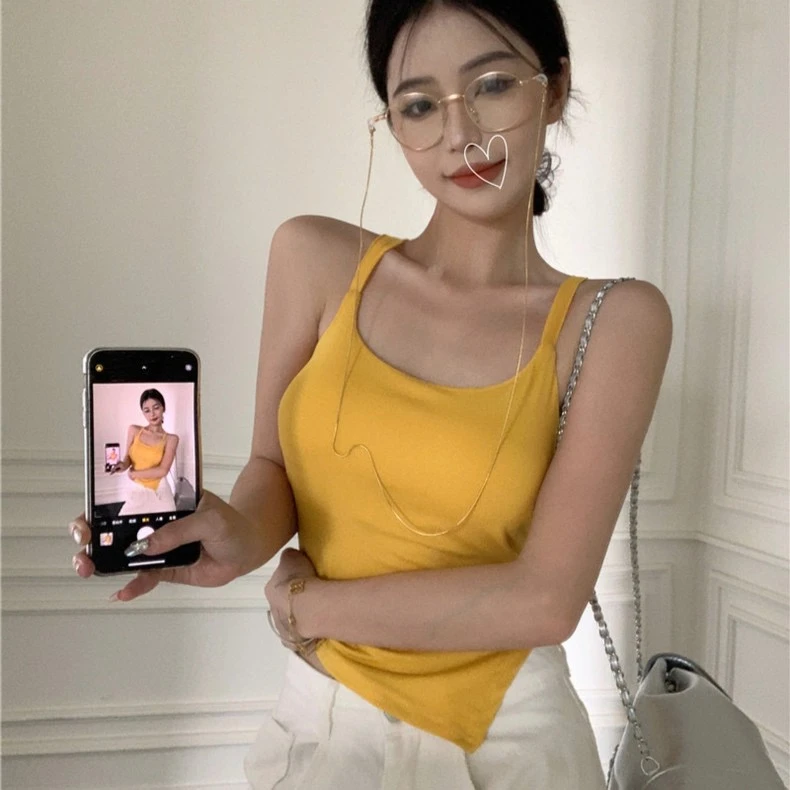 性感辣妹吊带小众背心后背交叉绑带自带胸垫可打底可外穿纯色无袖
