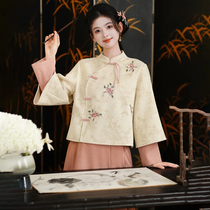 温柔中国风长袖旗袍两件套春秋款新中式汉元素改良唐装汉服裙女