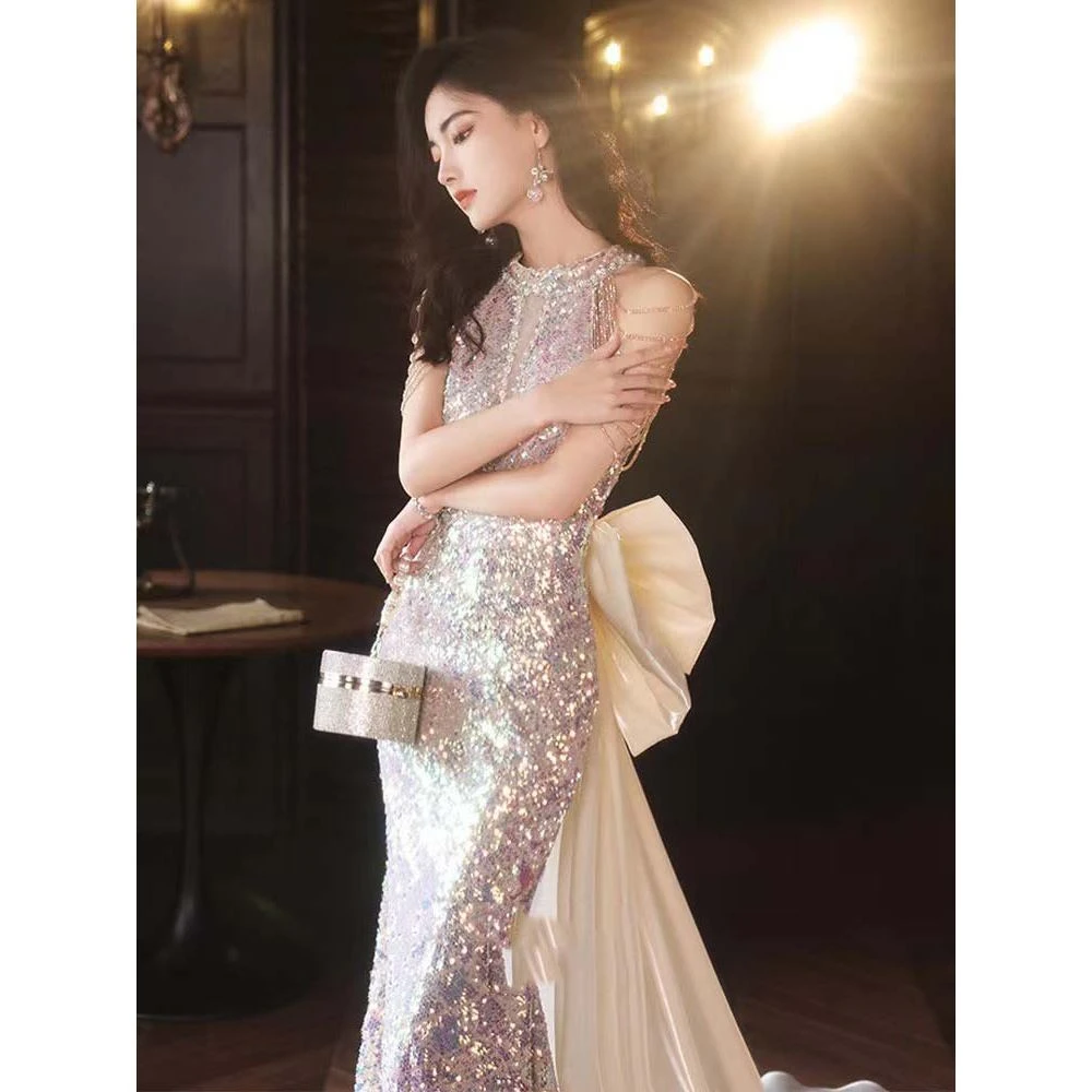 晚礼服2025新款主持人礼服端庄大气生日宴会名媛气质法式轻奢鱼尾