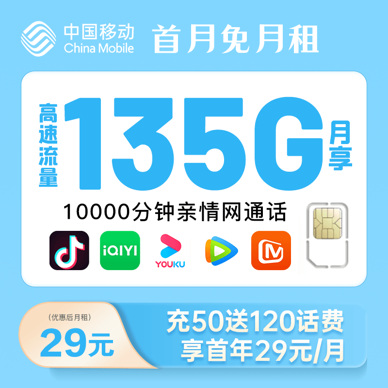 【热卖】移动大流量卡不限速手机卡全国通用高速流量电话卡5G校园卡