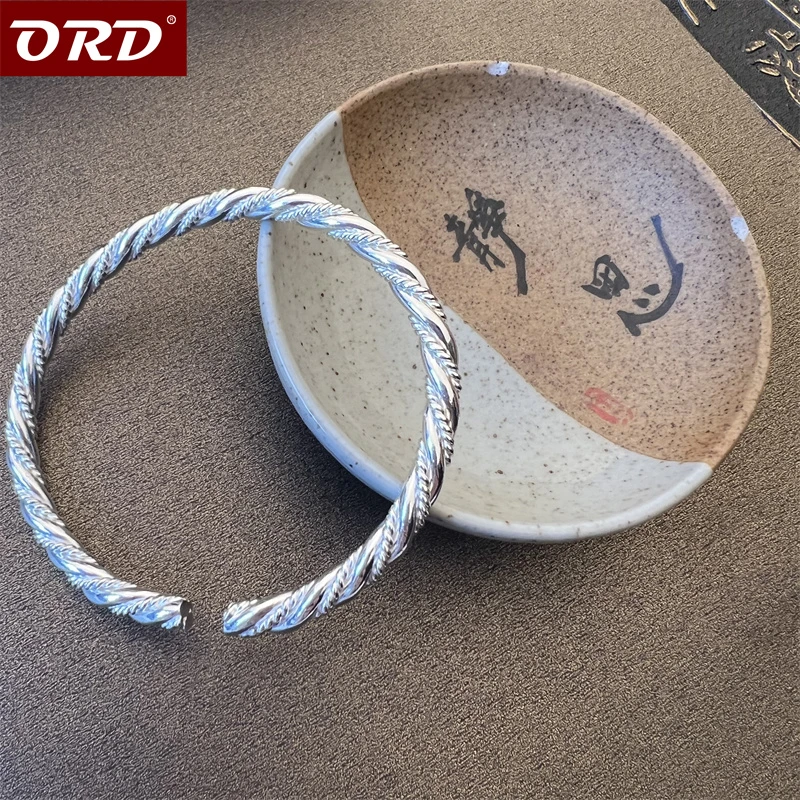 足银手镯 ORD 欧瑞德足银纯手工麻花编织银手镯实心绞丝银手环女