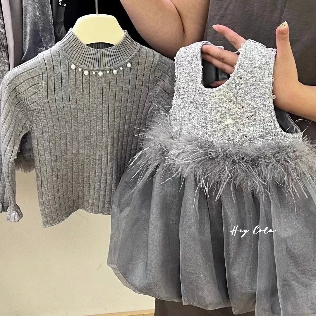 女童冬加厚连衣裙儿童生日毛衣公主裙洋气亮片礼服宝宝小香风裙子