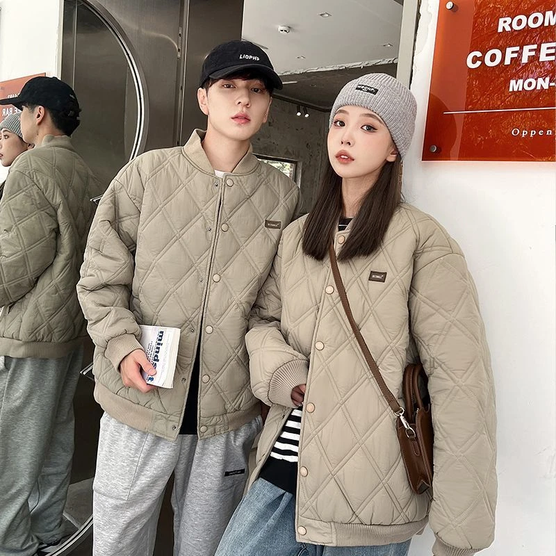 波司豋小众设计感情侣菱格羽绒服外套男女秋冬夹克棒球服oversize