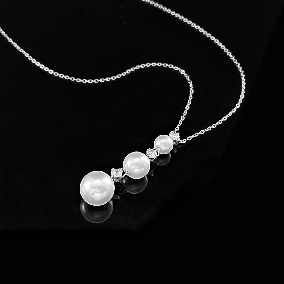 钛钢项链 木木（ZF2076）48厘米 简约四爪镶钻珠子气质项链