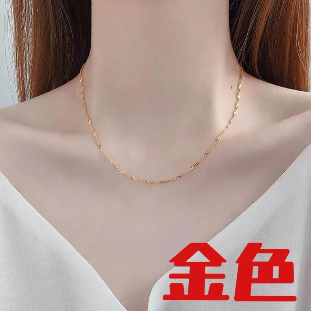 坠链均925银 木木（RZ5528）   45厘米 水波纹素款颈链裸链