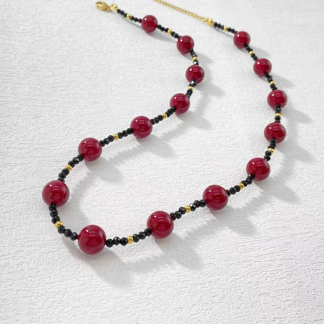 钛钢项链 木木（MT1112） 50厘米 安可拉红珠子串珠手工项链