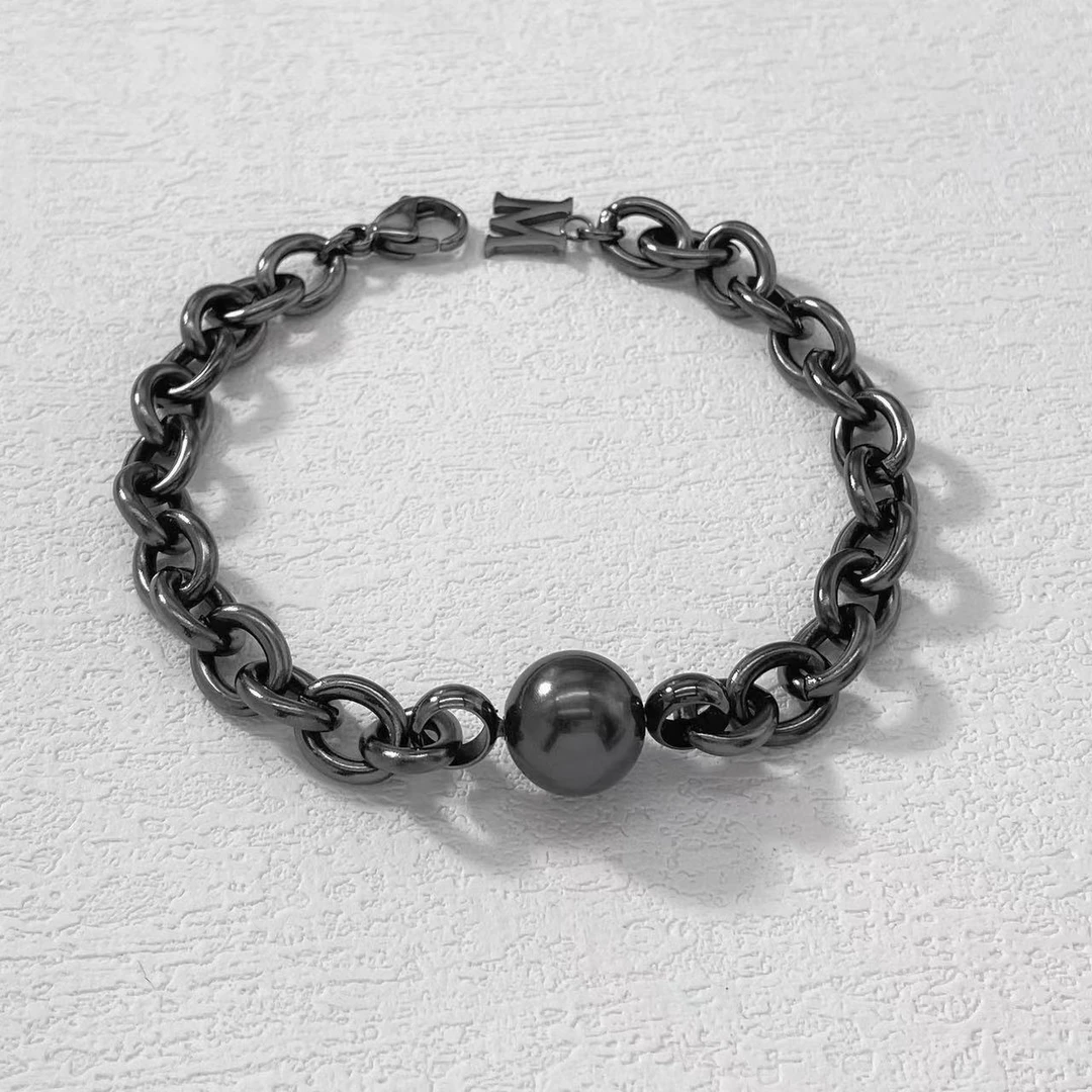 钛钢手链 木木（ZF1036）   18厘米 珠珠尾链M字母手链