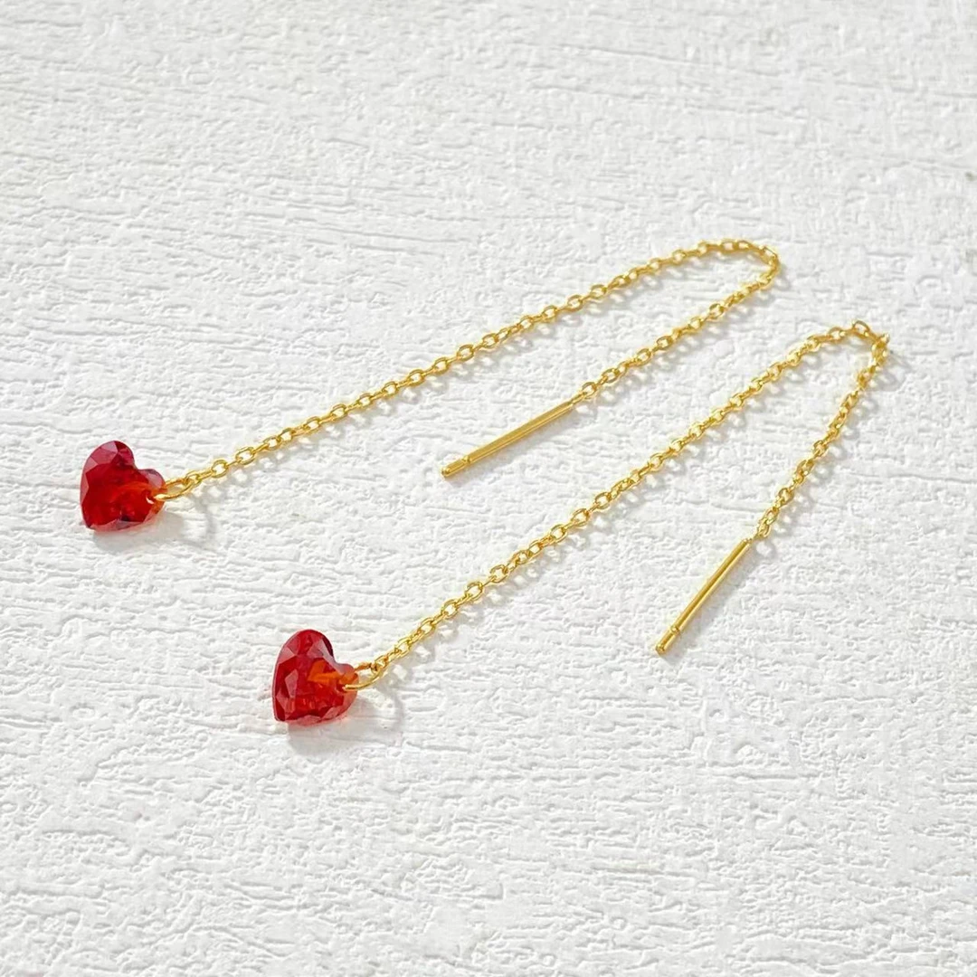 钛钢耳饰 木木（RZ5872） 爆闪桃心耳线耳饰