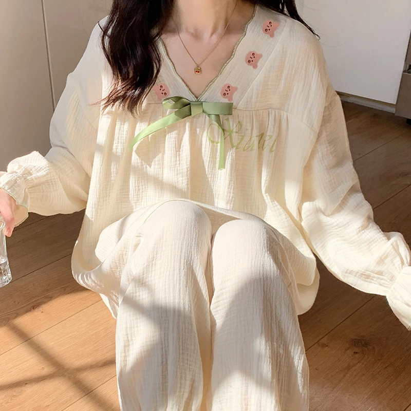 春秋季睡衣女2024年新款夏季夏天薄款可外穿长袖女士棉家居服套装