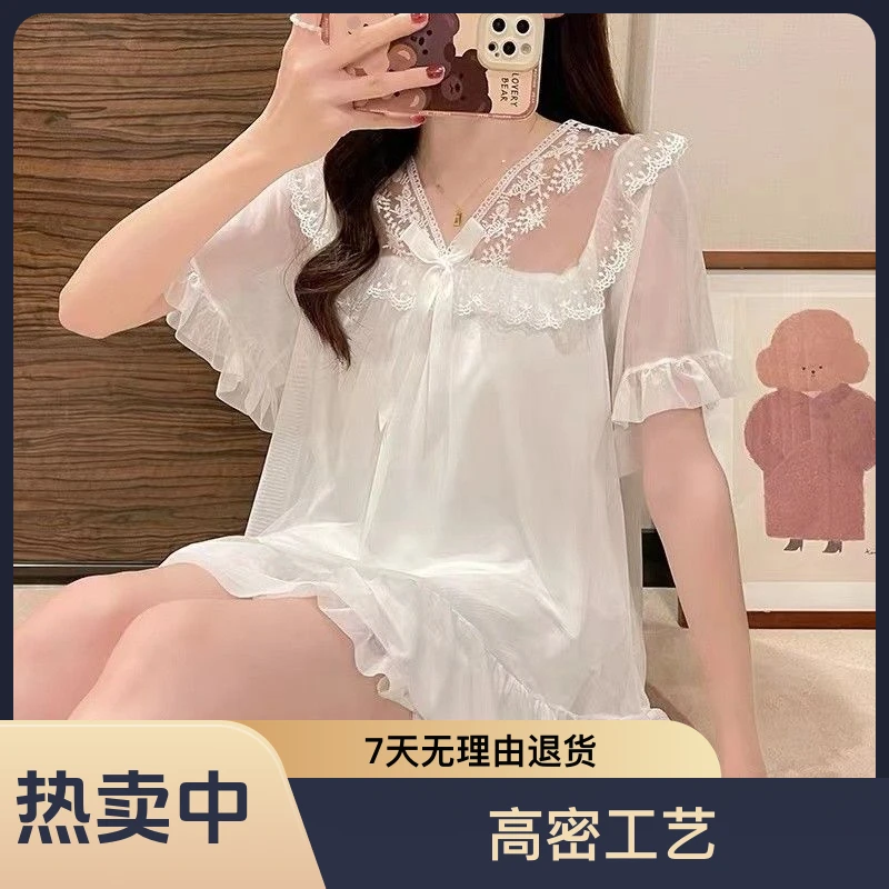 夏季新款蕾丝网纱睡衣女清新公主风甜美夏天家居服薄款2025年新款