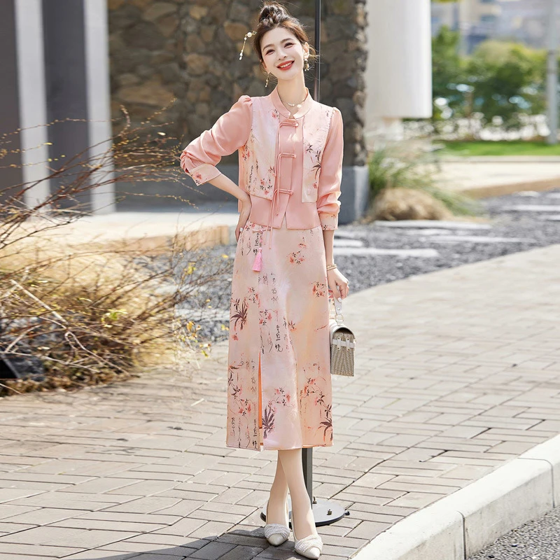 短裤2025秋季新款典雅新显瘦改良旗袍轻奢时尚盘扣两件套套装裙