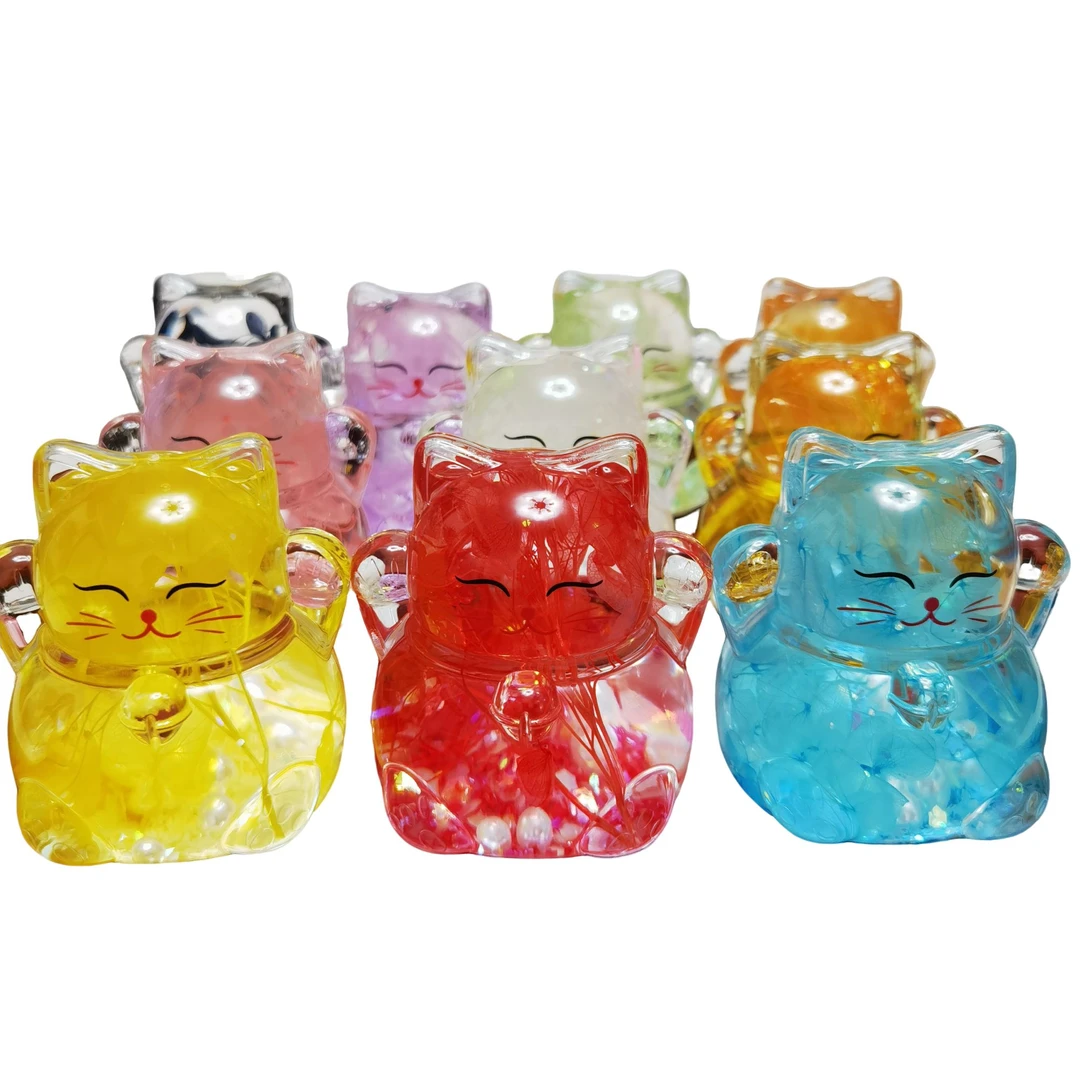 亚克力流沙摆件夜光招财猫工艺品桌面装饰可爱少女心