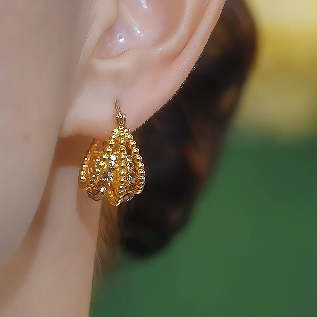 铜合金合成锆石耳饰 秋冬新款美拉德咖色多层次时尚圈圈耳环法式