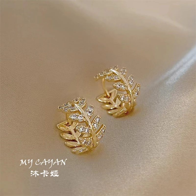 铜合金合成锆石耳饰 时尚洋气小巧麦穗耳扣小圆圈耳环耳圈精致