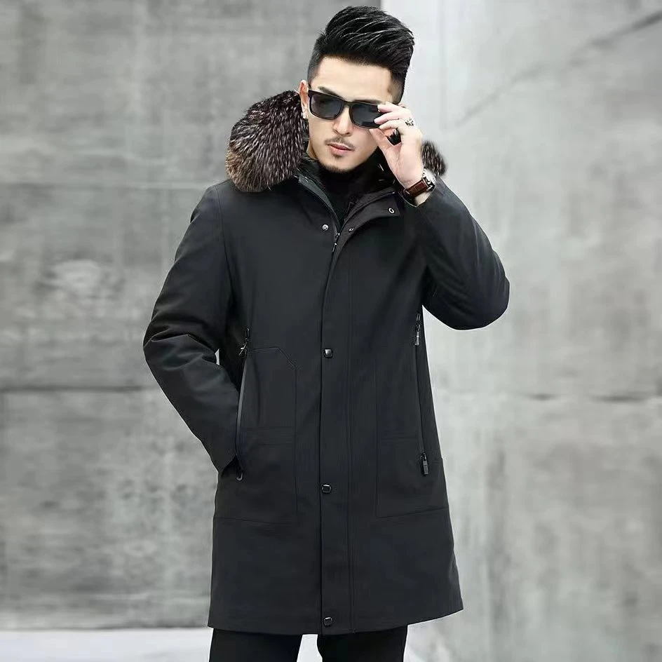 2023新款派克服冬季男士中长款皮毛一体可拆卸内胆保暖大衣外套男