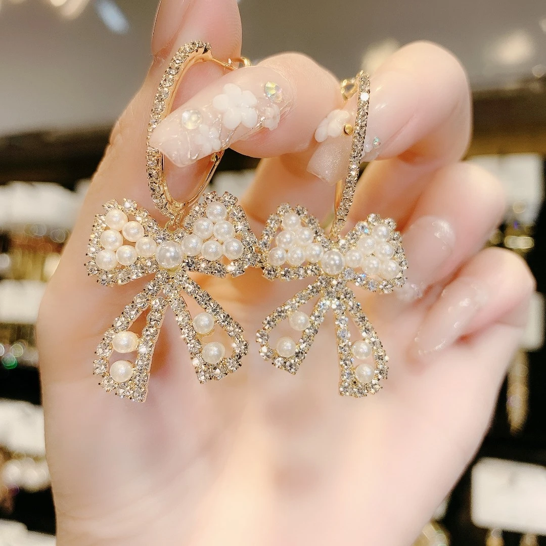 铜合金耳饰 27#蝴蝶结珠珠高级感气质新款潮轻奢时尚百搭耳饰G184