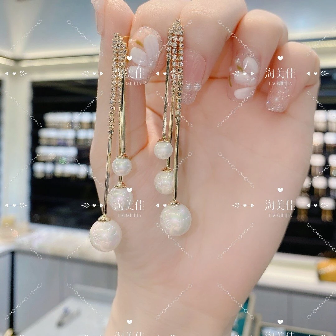 铜合金耳饰 新款珠珠气质女长款简约时尚个性小众百搭流苏大气G07