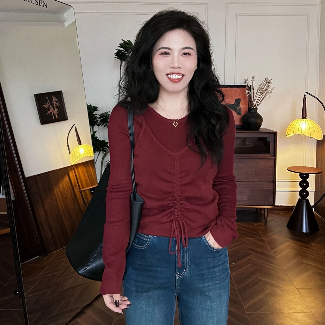 李羽竺【翠宝高端定制】显瘦长袖时尚百搭修身假两件拼接设计感1006