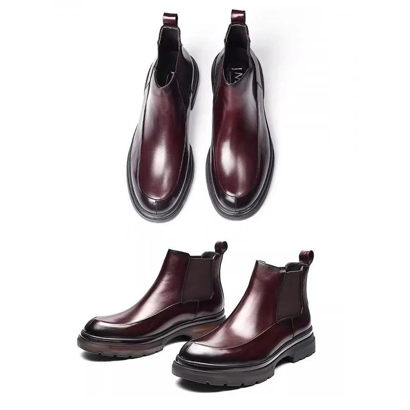 撤柜断码高端切尔西短靴男秋冬新款厚底商务高帮皮鞋加绒英伦马丁