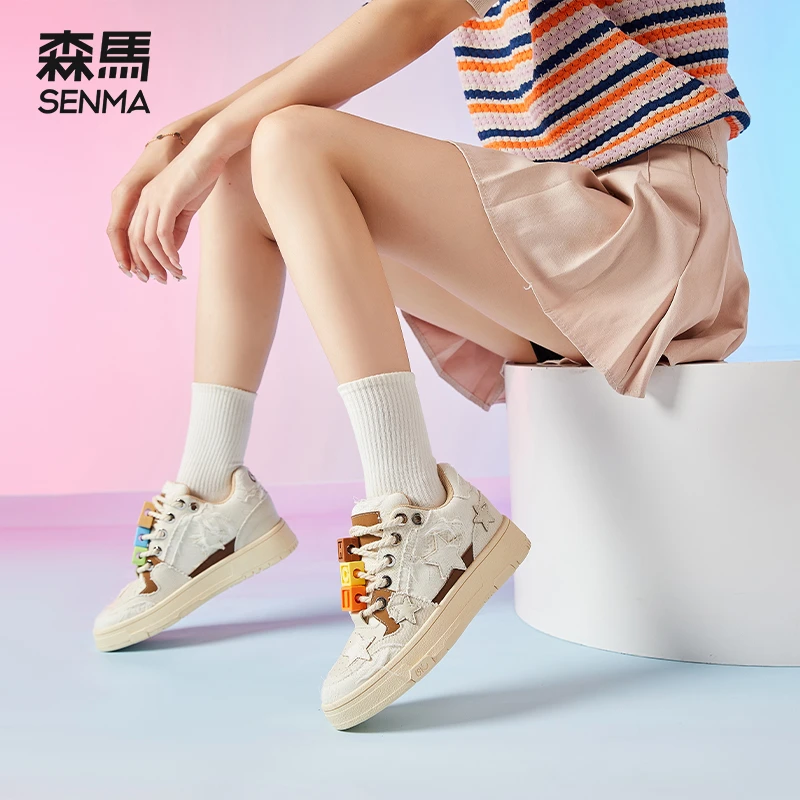 SENMA/森马积木星星板鞋男女同款复古小众高街脏辫鞋学生板鞋子潮