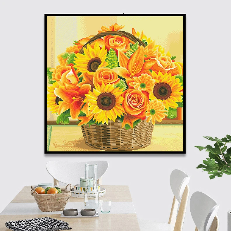 满绣十字绣2024新款客厅线绣向日葵花篮