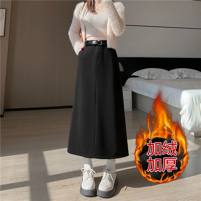 半身裙女秋冬新款后开叉a字长裙中长款包臀裙子