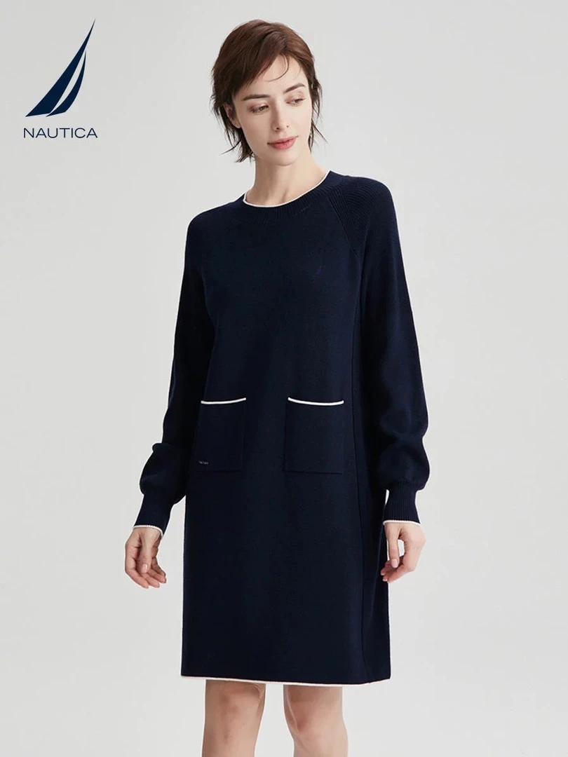 清货价NAUTICA/诺帝卡女装羊棉混纺毛衣车衣裙