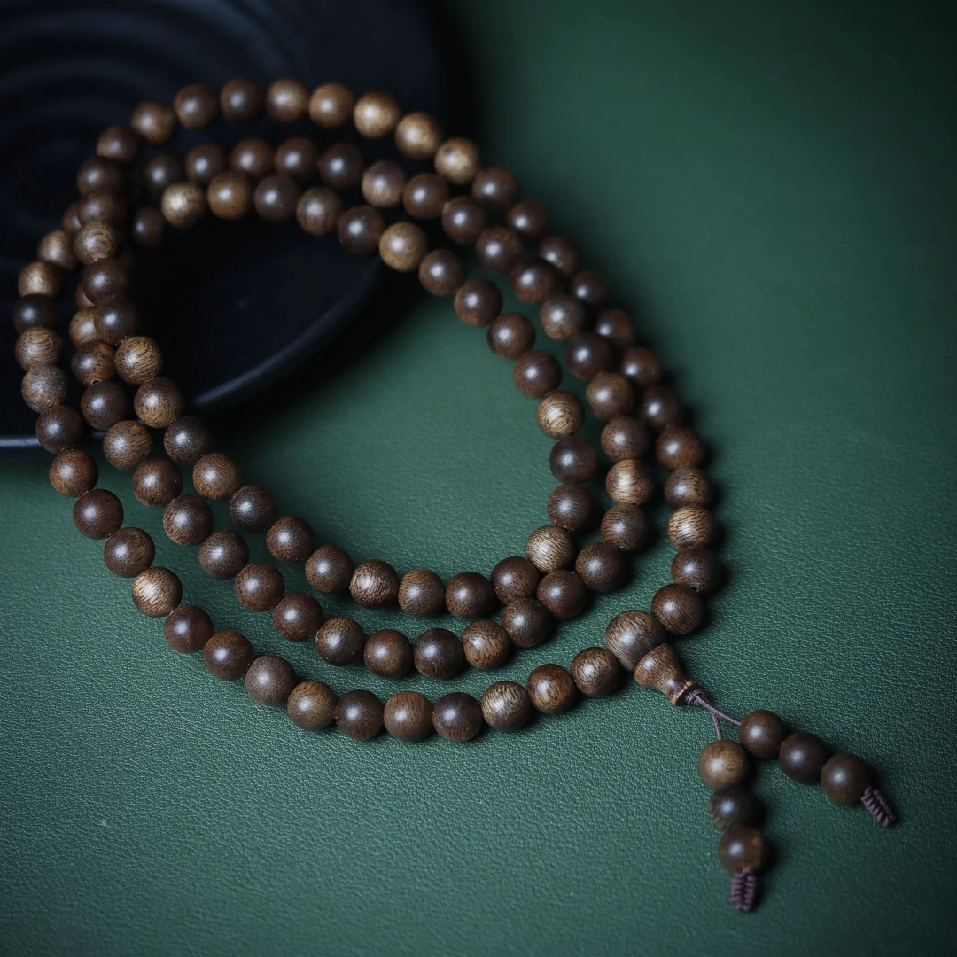 【珍】M002沉香芽庄绿奇楠0.8多圈圆珠手串